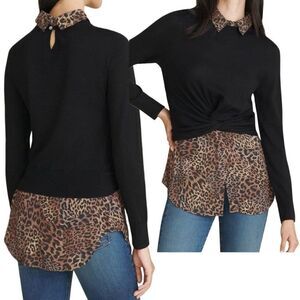 VERONICA Beard Animal Print Layered Sweater Shirt Mixed Media Mocha Mousse NWT